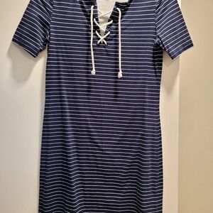 Navy Striped Lace-Up Mini Dress